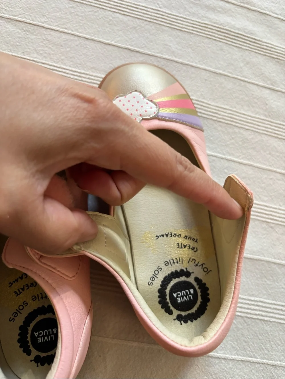 Girls Pink Mary Jane Shoes with Rainbow and Cloud Accent